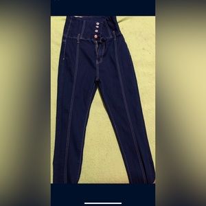 High rise blue jeans